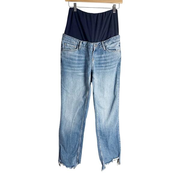 Zara The Maternity Mood Straight Leg Tummy Panel Denim Blue Jeans Size Small